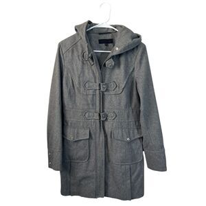 Steve Madden Wool Double Closure Toggle Button Gray Hooded Trench Coat Size M